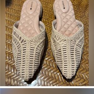 Birdies Cream Mules with Geometric Cutouts